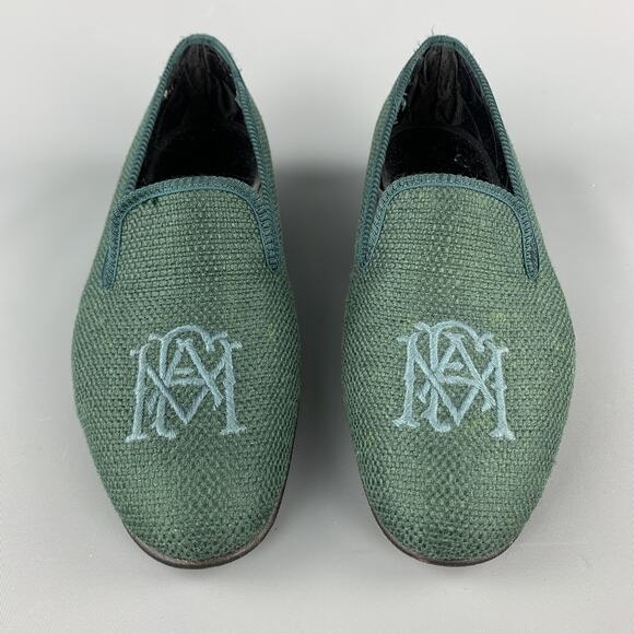 SHIPTON Size 8 Forest Green Woven Silk Embroidery Slippers Loafers - Picture 4 of 11